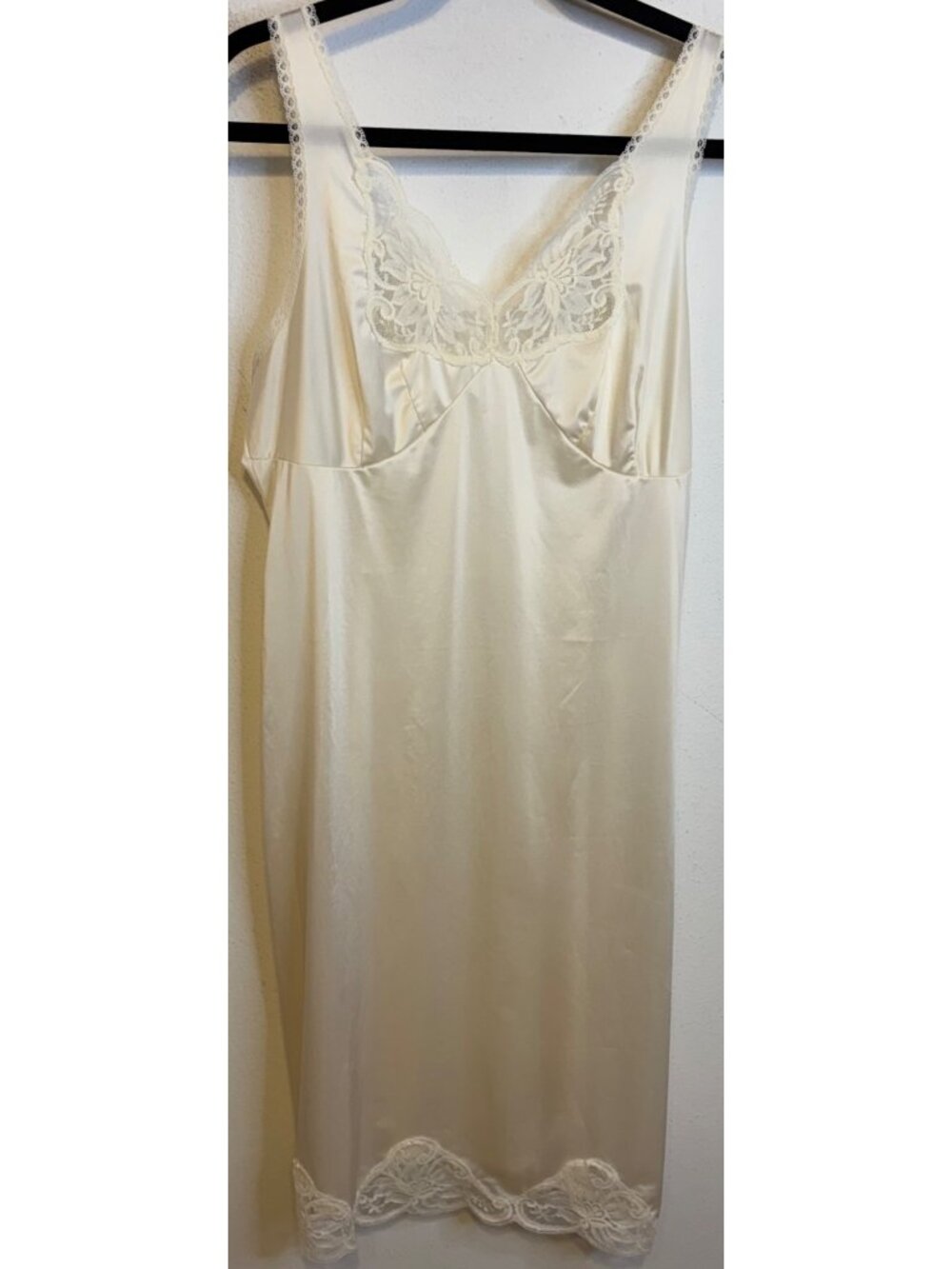 Vintage Wondermaid Ivory Nylon Slip Dress Lace Trim Festival Elegant